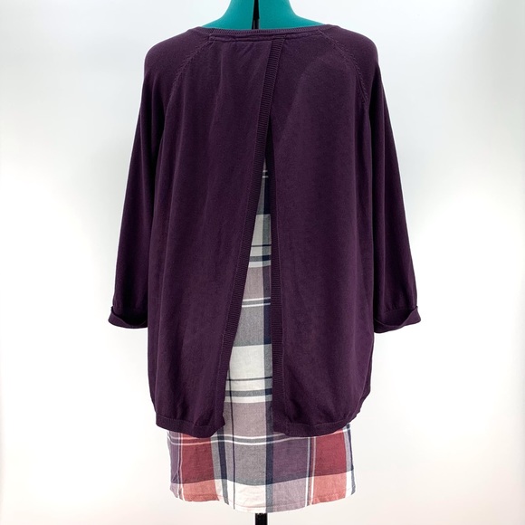Coupe Collection Purple and Plaid Layered Look 3/4 Sleeve Sweater, Large - Picture 7 of 15